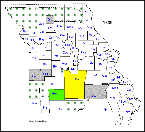 1839 Missouri Map with Pulaski & Greene Counties