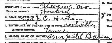 Anna Eliza Haston Dandridge Death Certificate