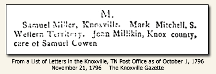 List of Letters - November 21, 1796 Knoxville Gazette
