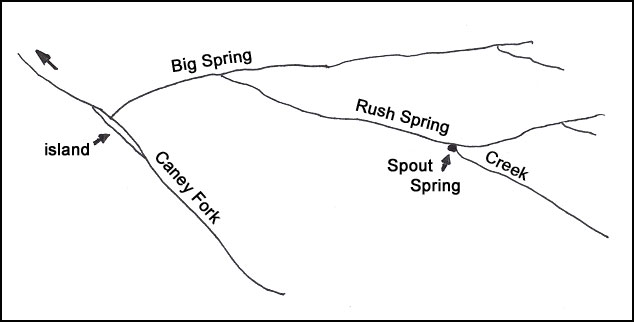 Sketched Map of Big Spring & Rush Spring Creek