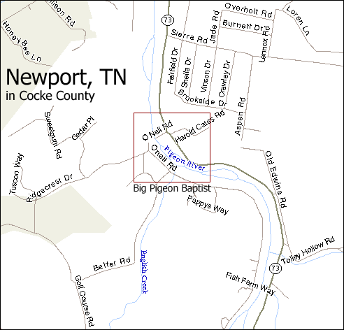 Locator Map for Big Pigeon Baptist Church - Cocke Co, TN