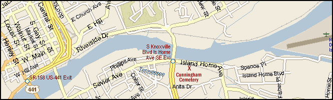Location of Cunningham Family Cemtery - South Knoxville, TN