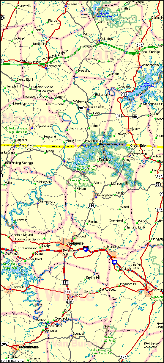 South Central KY to Middle TN Map