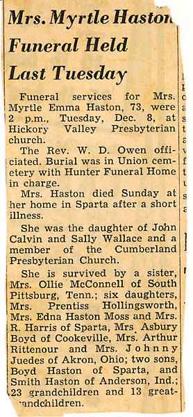 Myrtle Haston Obit