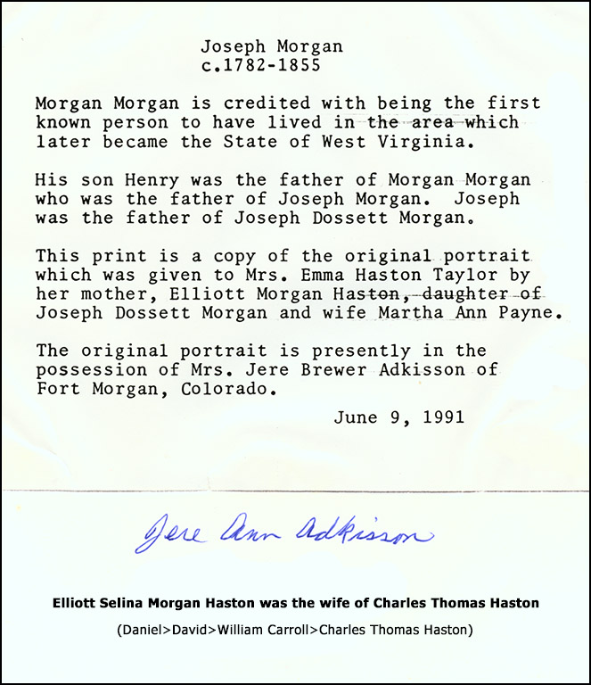 C.T. Haston's wife was a descendant of the famous Morgan Morgan